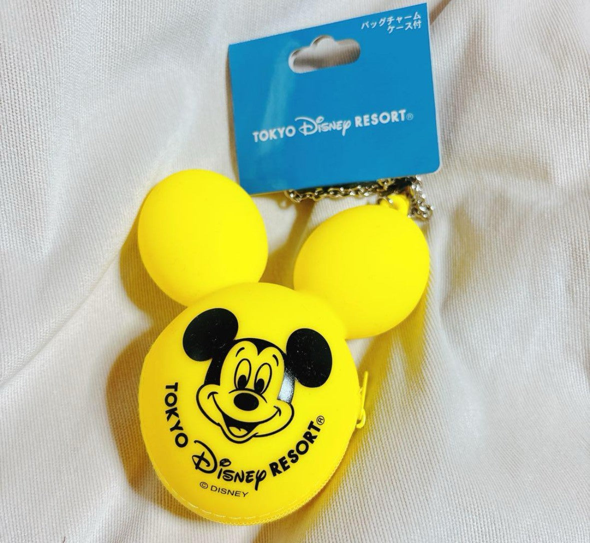 Japan Tokyo Disney Resort Mickey balloon Bag Charm Keychain pouch Yellow