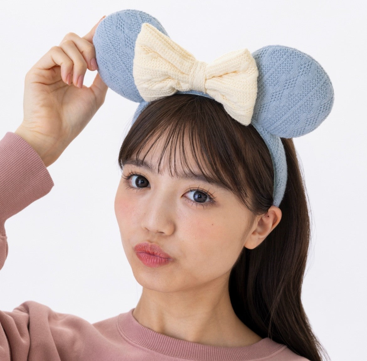 Japan Tokyo Disney Resort Minnie Mouse Ears Headband Free Ribbon Knit Blue 2025