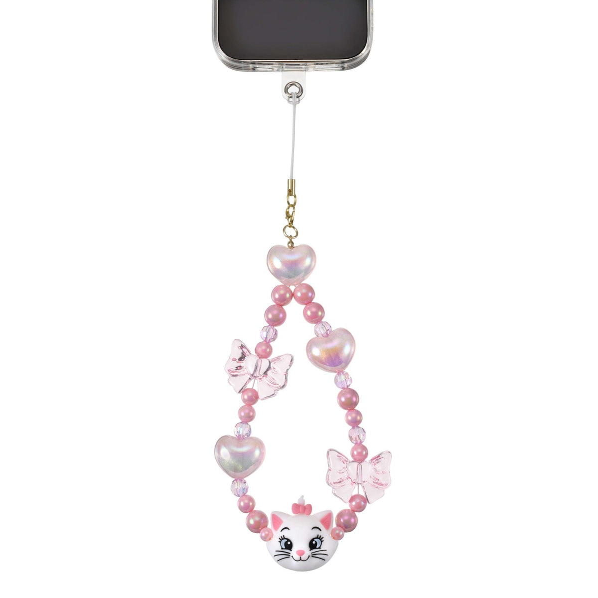 Japan Tokyo Disney Store Marie Strap Heart Ribbon Rolling Beads Hands-Free Goods