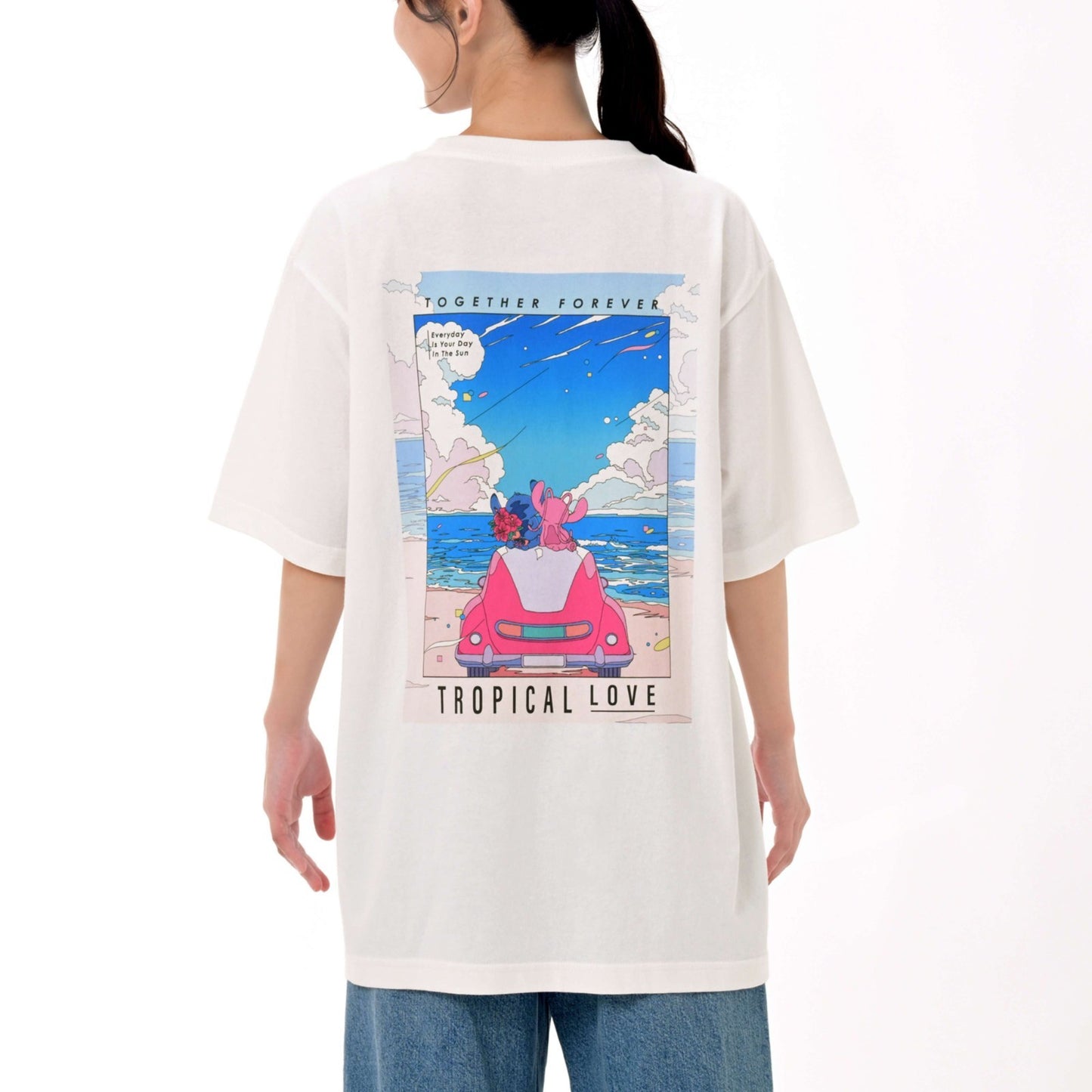 Japan Tokyo Disney Store Stitch & Angel Short-Sleeve T-Shirt White