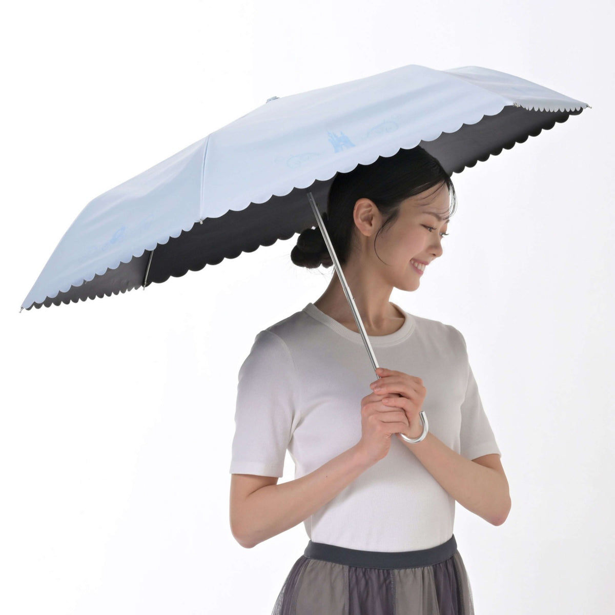 Japan Tokyo Disney Store Cinderella Folding Umbrella Sunny Rainy Carabiner SHINY