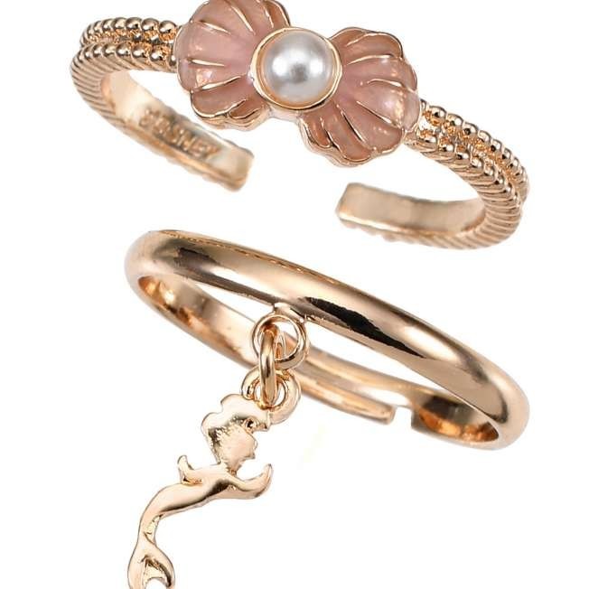 Japan Tokyo Disney Store Ariel Ring Set - Shell Ribbon Silhouette Swing