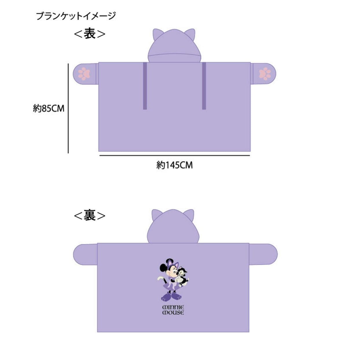 Japan Tokyo Disney Store Minnie & Figaro Hooded Blanket CAT MINNIE AND FIGARO