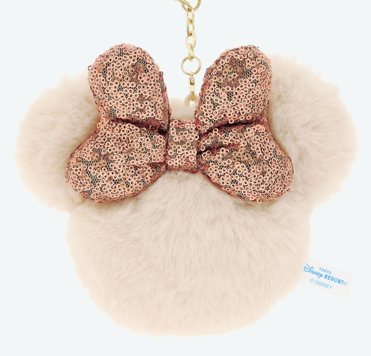 Japan Tokyo Disney Resort Minnie Fluffy Sequin Ears Keychain Brown