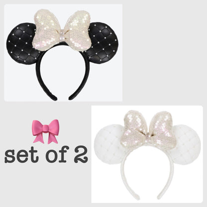 Japan Tokyo Disney Resort Store Ears HeadBand Hat White Leather Pearls Sequins