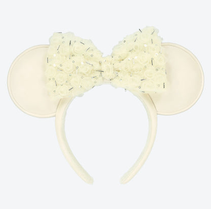 Japan Tokyo Disney Resort Minnie Mouse Ears Headband Free Size White Ribbon 2026