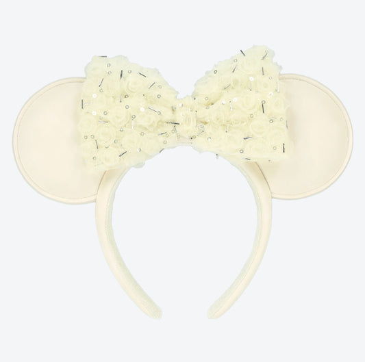 Japan Tokyo Disney Resort Minnie Mouse Ears Headband Free Size White Ribbon 2026
