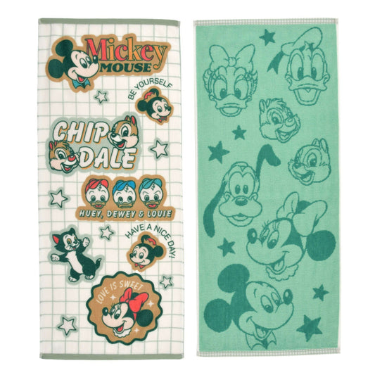 Japan Tokyo Disney Store Mickey & Friends Face Towel Set Sticker Style
