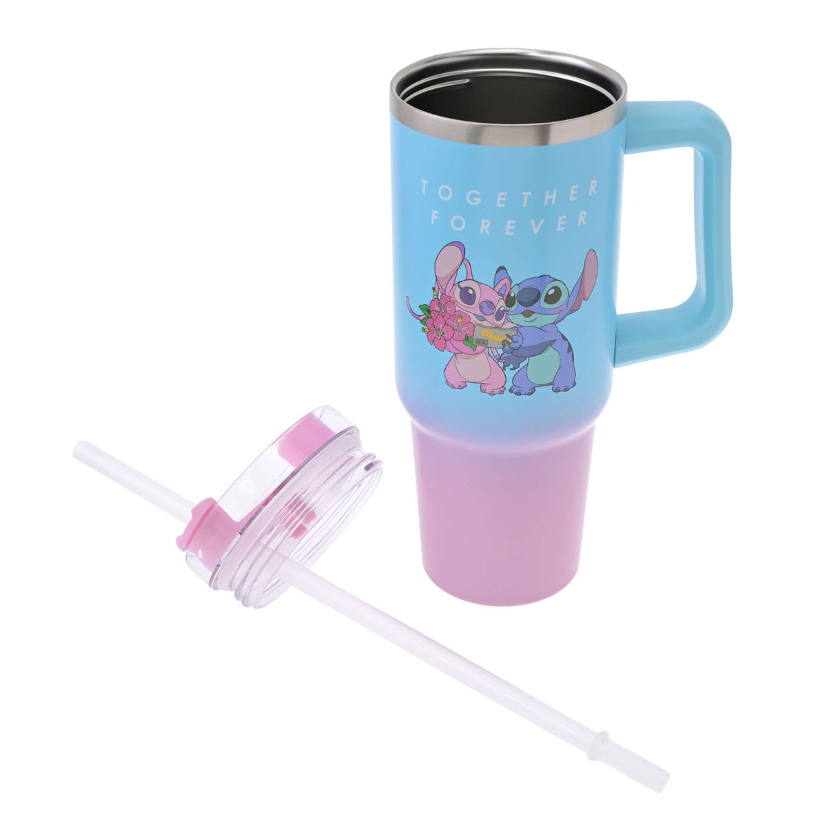 Japan Tokyo Disney Store Stitch & Angel Stainless Steel Tumbler with Straw
