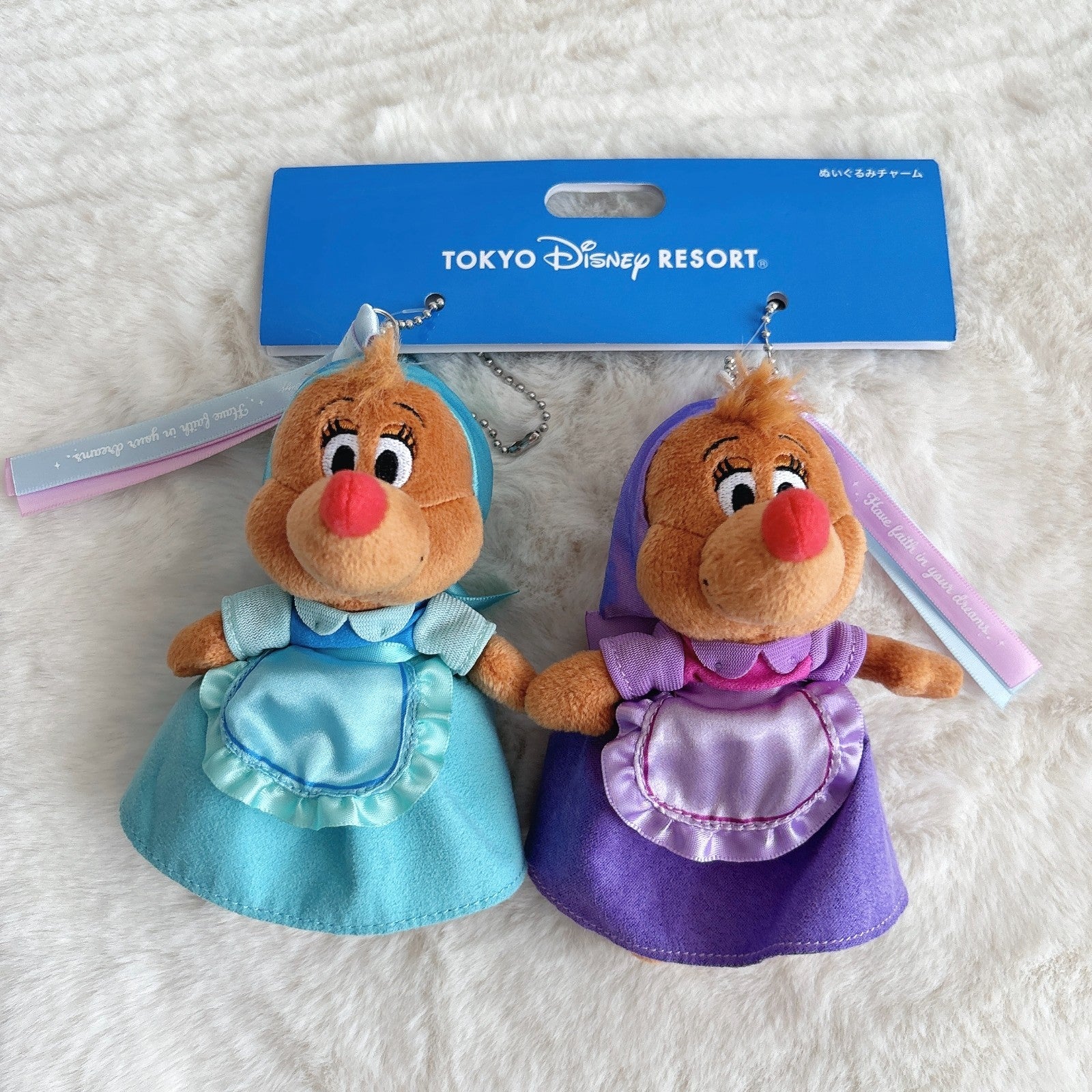 Japan Tokyo Disney Resort Cinderella Susie & Perla Plush Keychain