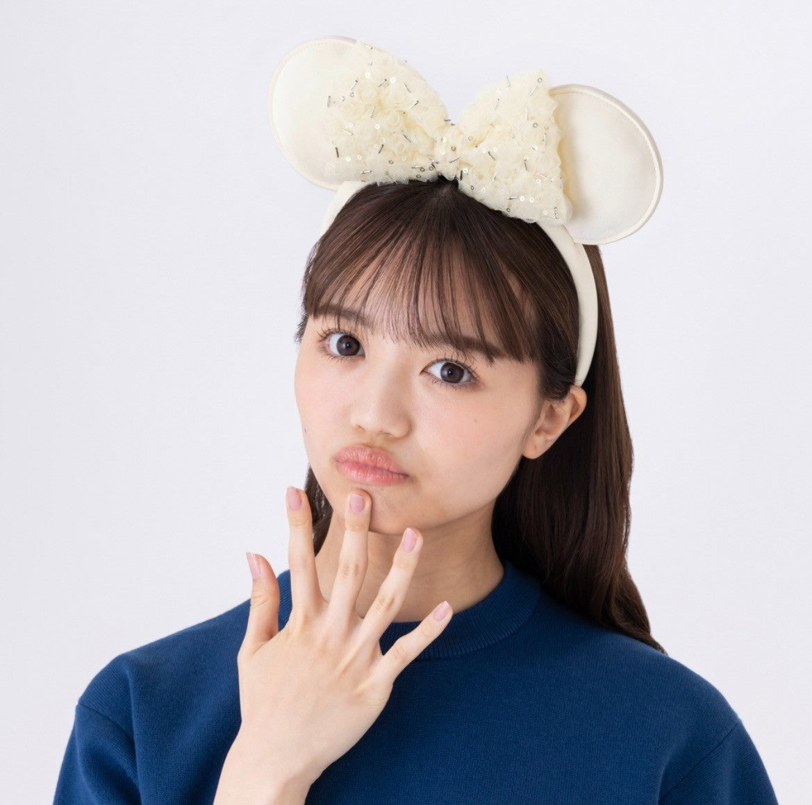 Japan Tokyo Disney Resort Minnie Mouse Ears Headband Free Size White Ribbon 2026