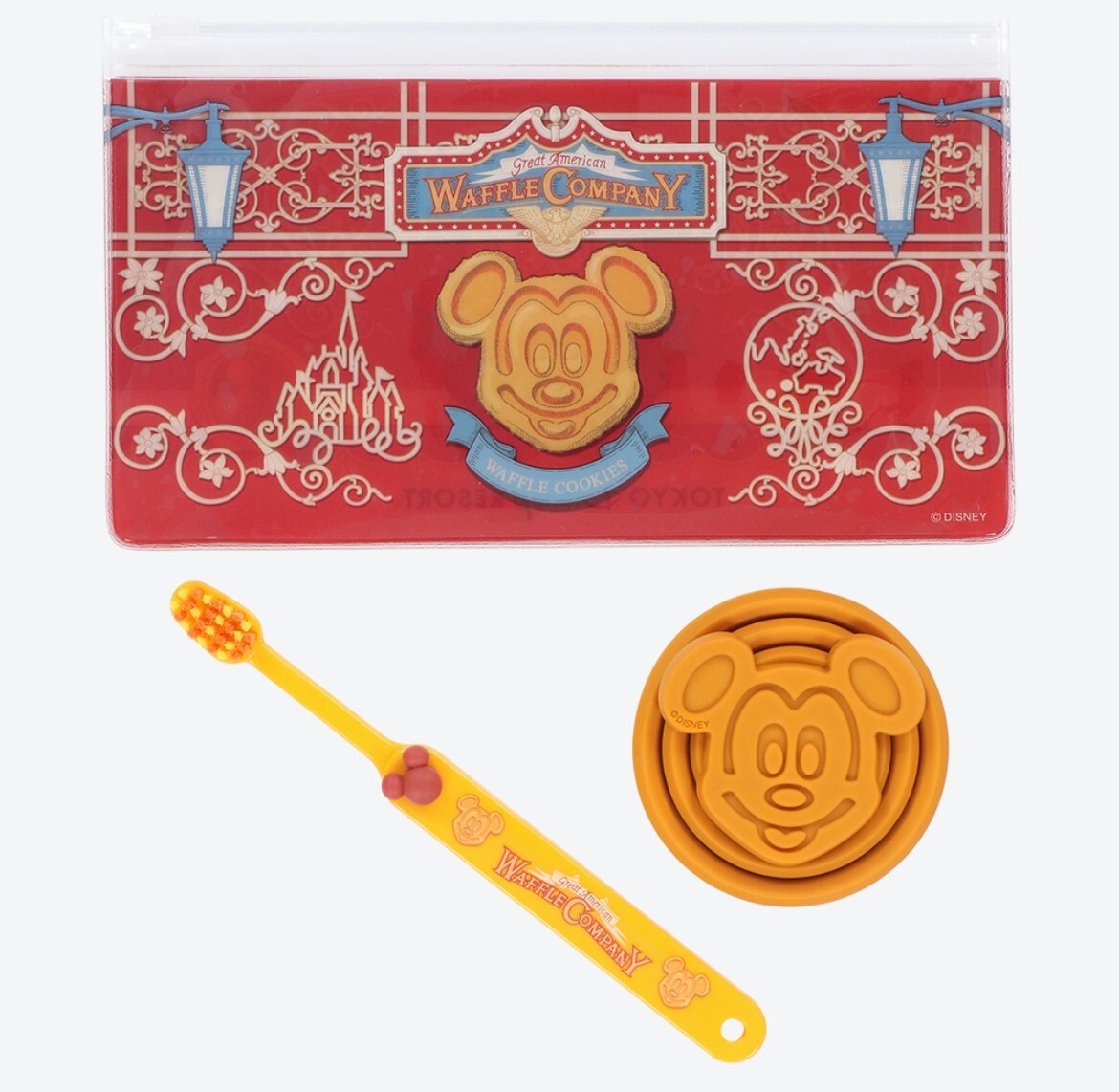 Japan Tokyo Disney Resort Mickey Waffle Company Toothbrush Pouch Cup Travel Set