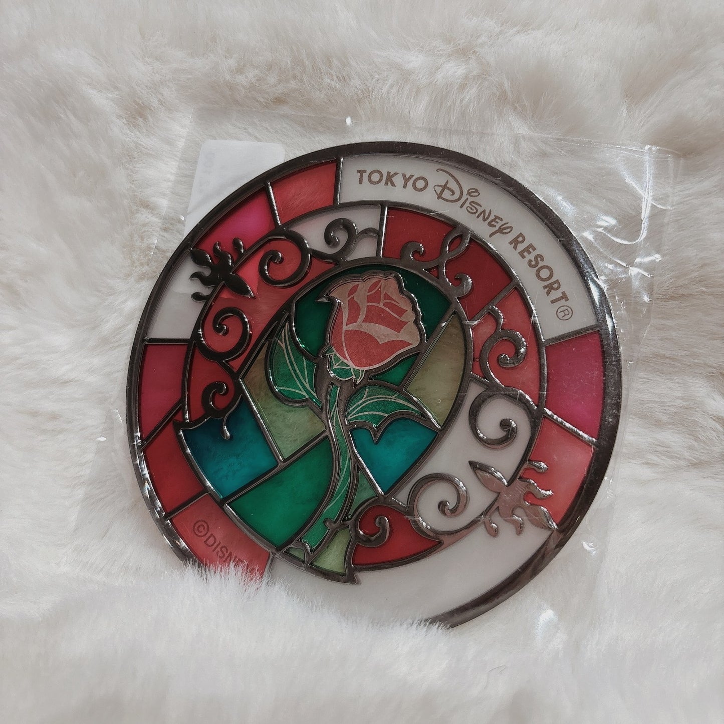 Japan Tokyo Disney Resort Stained Glass Coaster Glass Beauty and the Beast Rose