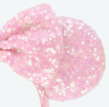 Japan Tokyo Disney Resort Ears HeadBand Hat Cap Spangle Light Pink Ribbon Minnie