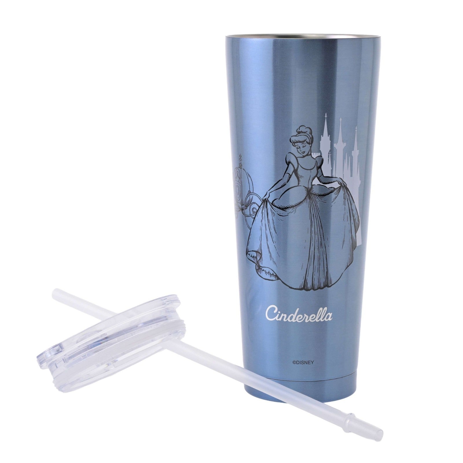 Japan Tokyo Disney Store Cinderella Tumbler Stainless Steel with Straw Drinkware
