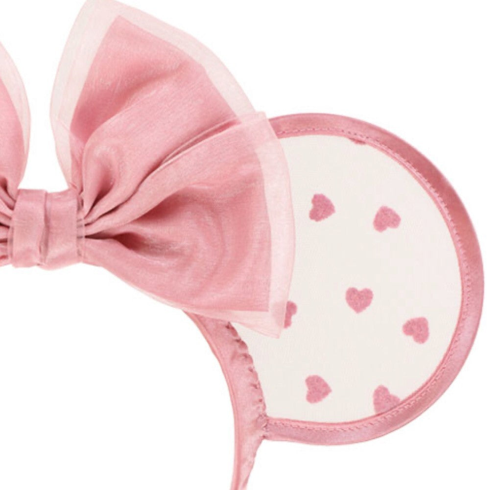 Japan Tokyo Disney Resort Store Ears HeadBand Hat Lace polka dots Pink Heart