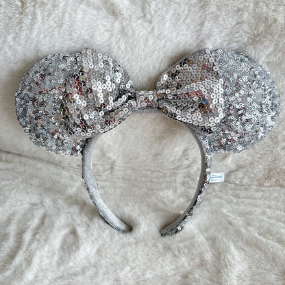 Japan Tokyo Disney Resort Ears HeadBand Hat Minnie Silver sequins shine
