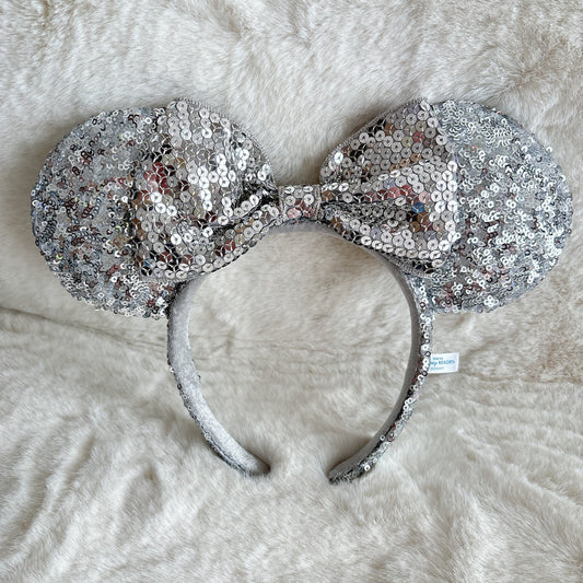 Japan Tokyo Disney Resort Ears HeadBand Hat Minnie Silver sequins shine