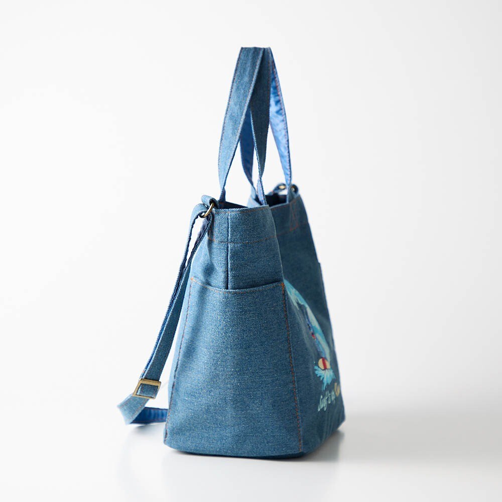 Japan Disney Fantasy Shop Bellemaison Stitch Denim Embroidery 2-way Bag