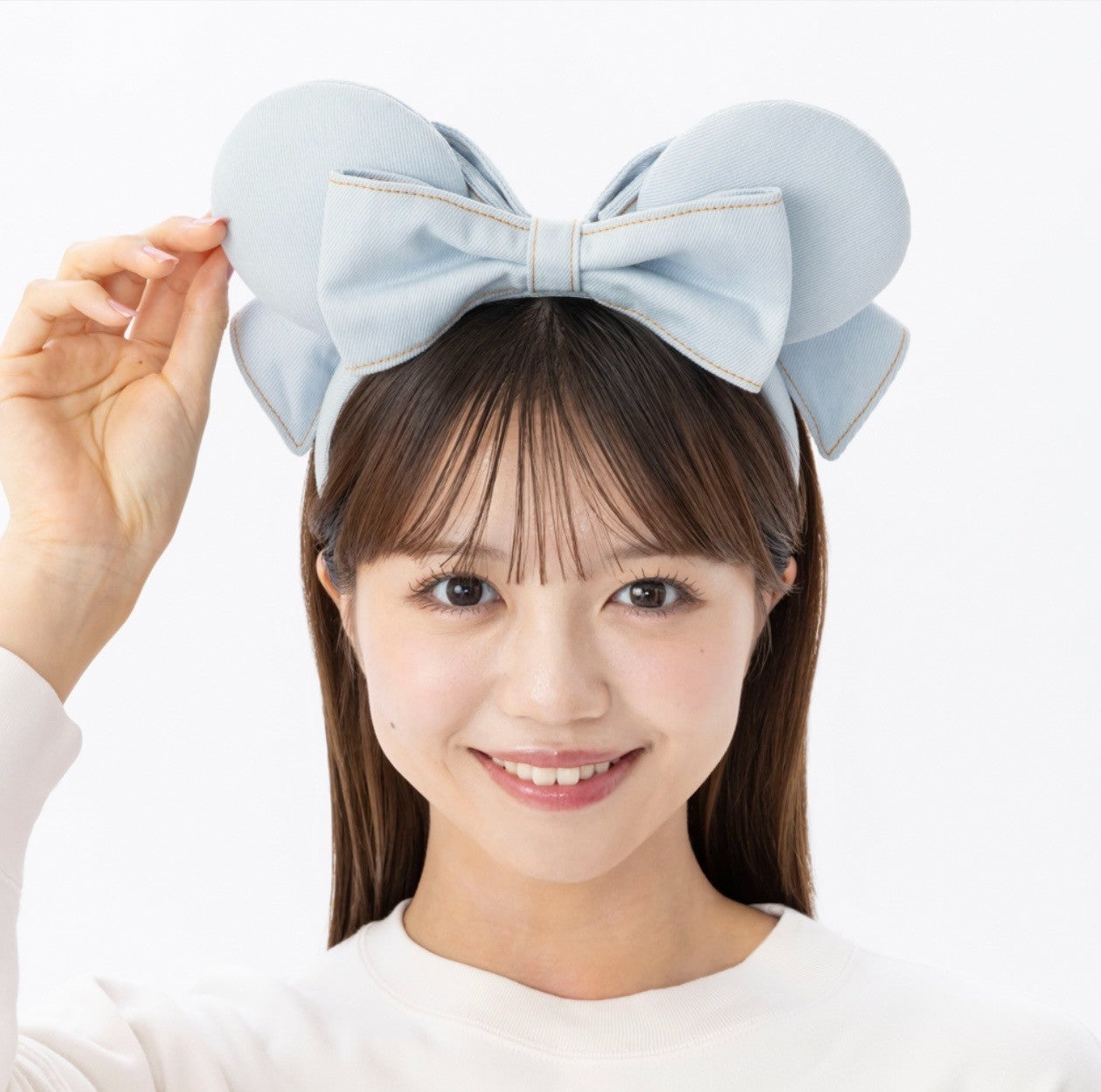 Japan Tokyo Disney Resort Minnie Mouse Ears Headband Denim Ribbon Free 2026