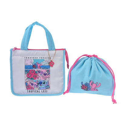 Japan Tokyo Disney Store Stitch & Angel Insulated Tote Drawstring Bag Set Charm