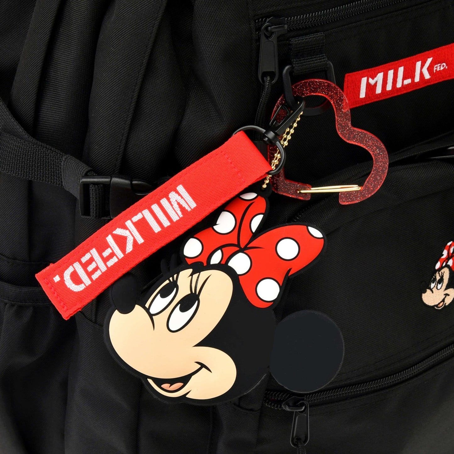 Japan Tokyo Disney Store Minnie MILKFED. Backpack 23L Charm Pouch Carabiner
