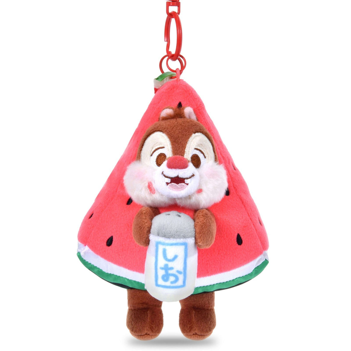Japan Tokyo Disney Store Chip and Dale Plush Toy Keychain "I Love Watermelon"