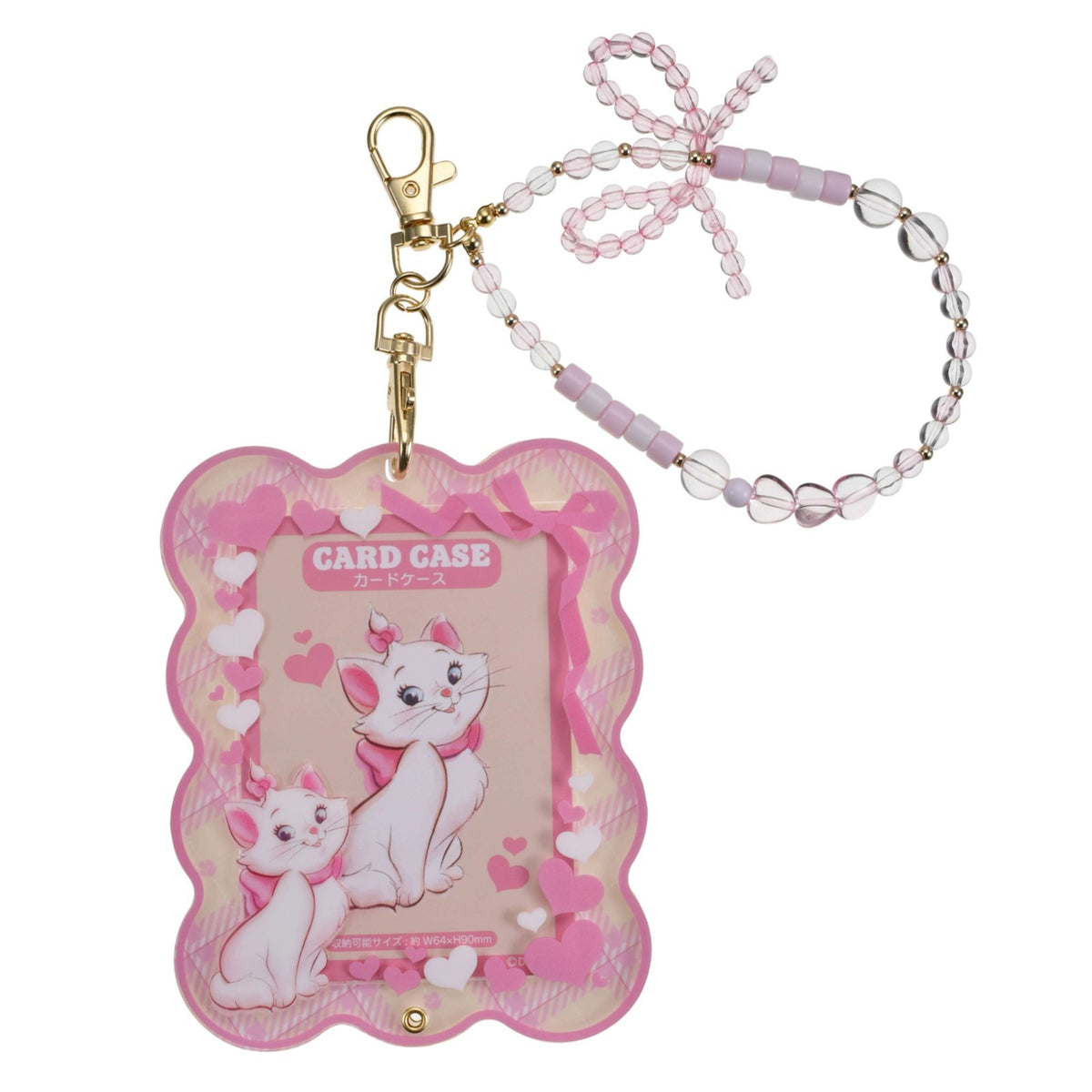 Japan Tokyo Disney Store Marie Card Holder with Bead Charm Heart-Pounding