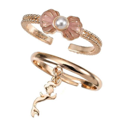 Japan Tokyo Disney Store Ariel Ring Set - Shell Ribbon Silhouette Swing