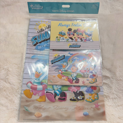 Japan Tokyo Disney Resort Mickey and Minnie Postcard & Clear Folder Hello Summer