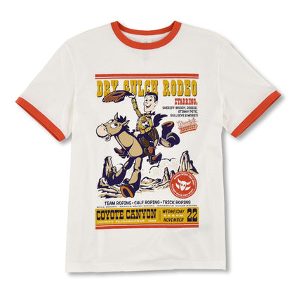 Japan Tokyo Disney Store Woody Bullseye T-Shirt White Ringer Toy Story Western
