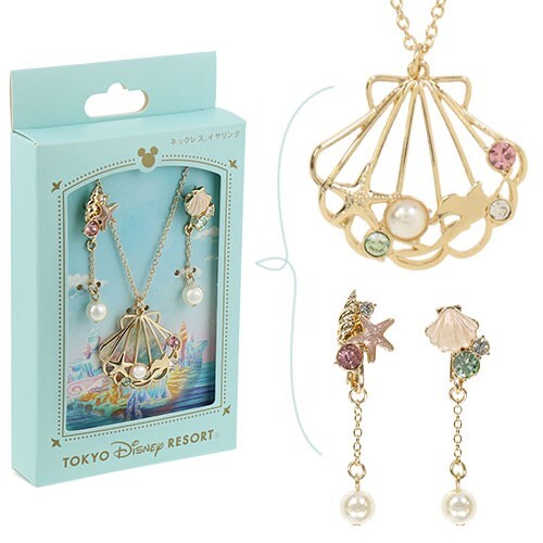 Japan Tokyo Disney Resort Necklace & Earrings Mermaid lagoon