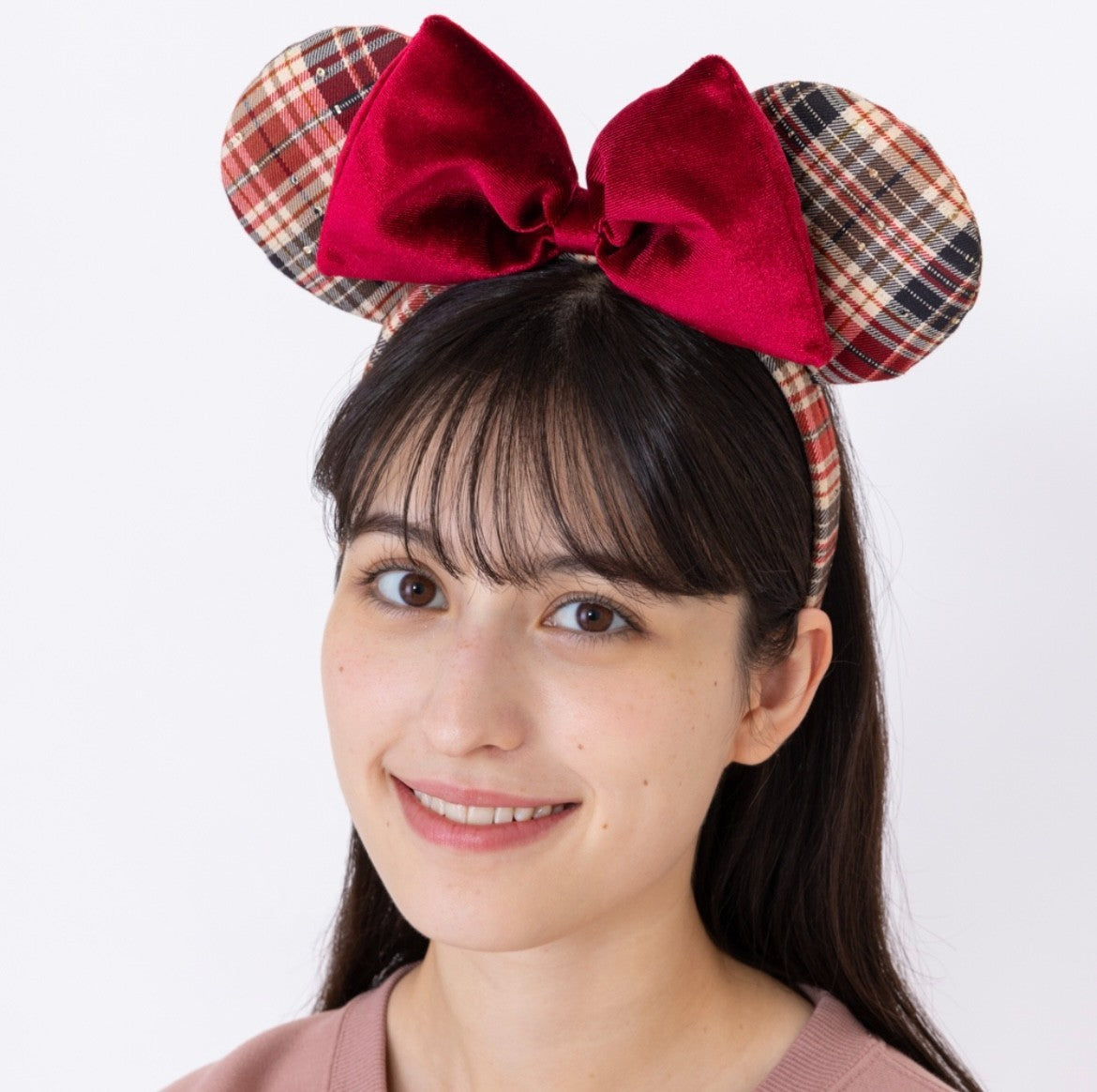 Japan Tokyo Disney Resort Ears HeadBand Hat Minnie Red Checkered 2025