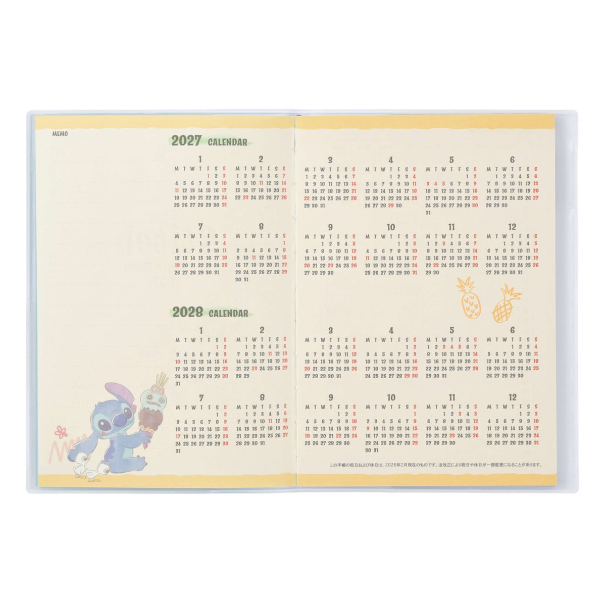 Japan Tokyo Disney Store Stitch & Scrump B6 Planner Schedule Book Diary 2027