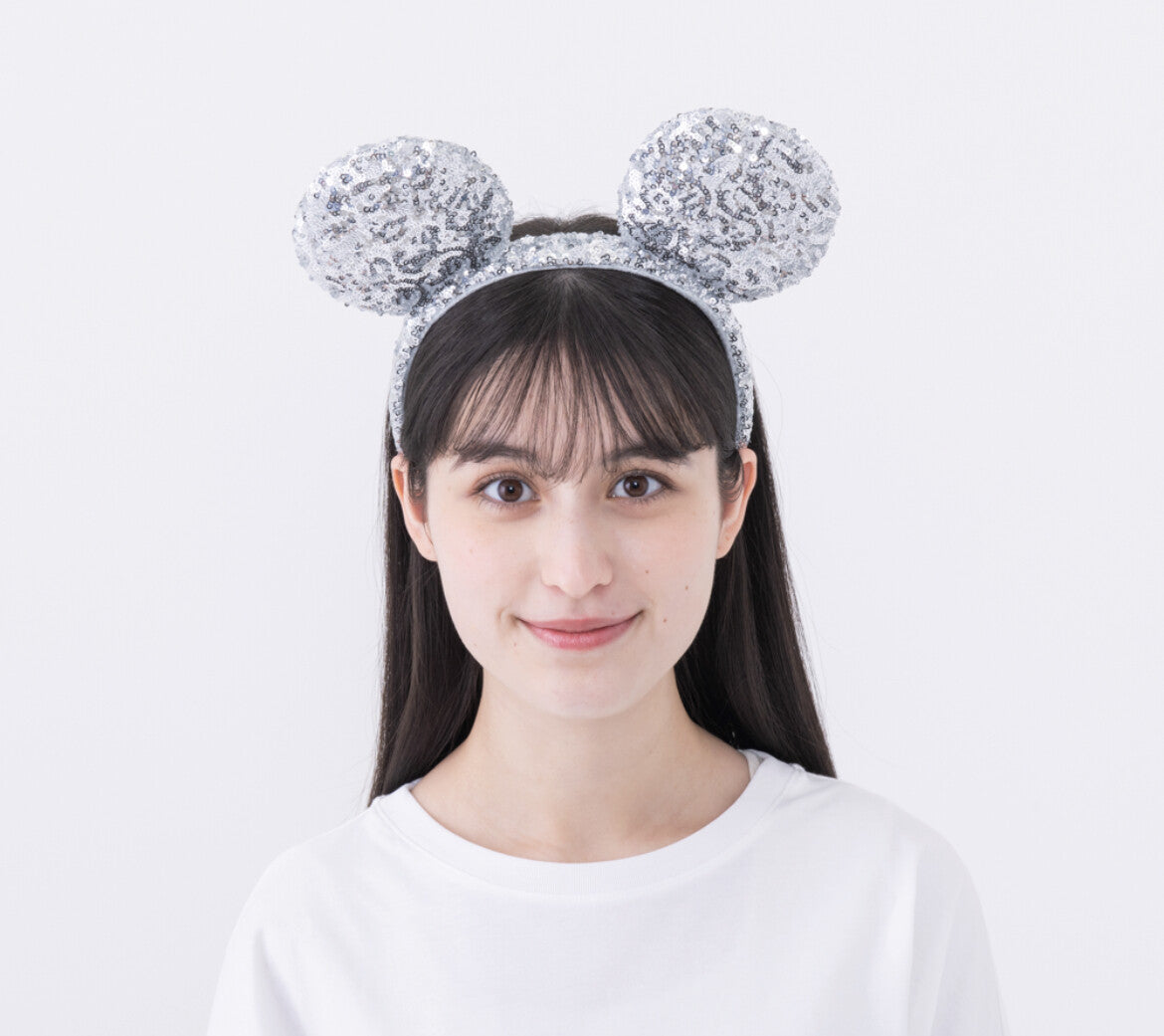 Japan Tokyo Disney Resort Store Ears HeadBand Hat Mickey Silver sequins shine