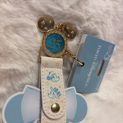 Japan Tokyo Disney Resort Mickey Minnie Headband & Ears Holder Keychain Sea 25th