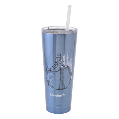 Japan Tokyo Disney Store Cinderella Tumbler Stainless Steel with Straw Drinkware