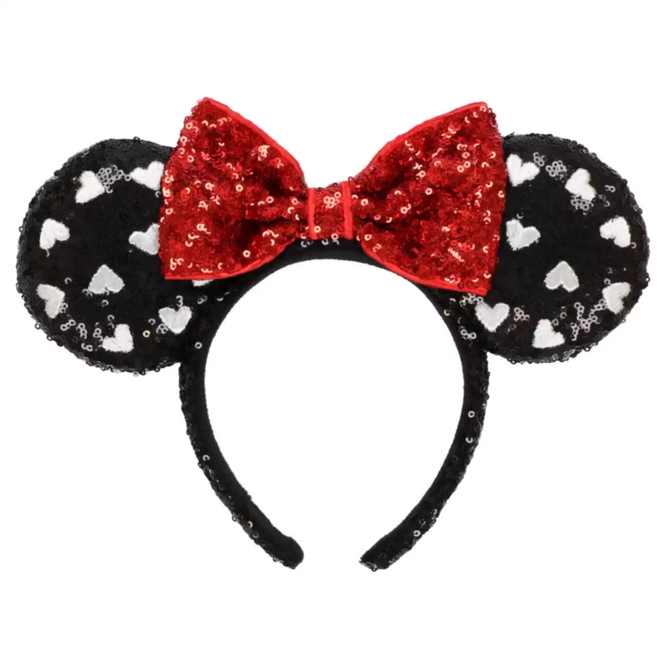 Japan Tokyo Disney Resort Ears HeadBand Hat Cap Spangle Black Heart Minnie