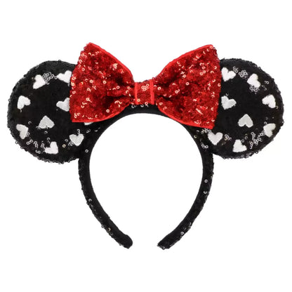 Japan Tokyo Disney Resort Ears HeadBand Hat Cap Spangle Black Heart Minnie