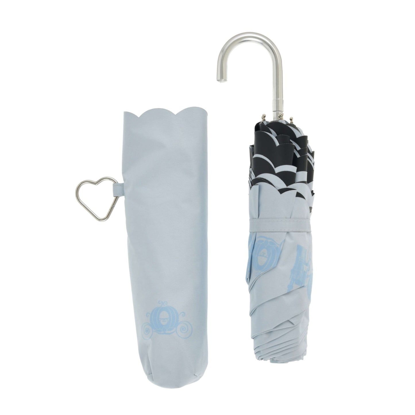 Japan Tokyo Disney Store Cinderella Folding Umbrella Sunny Rainy Carabiner SHINY