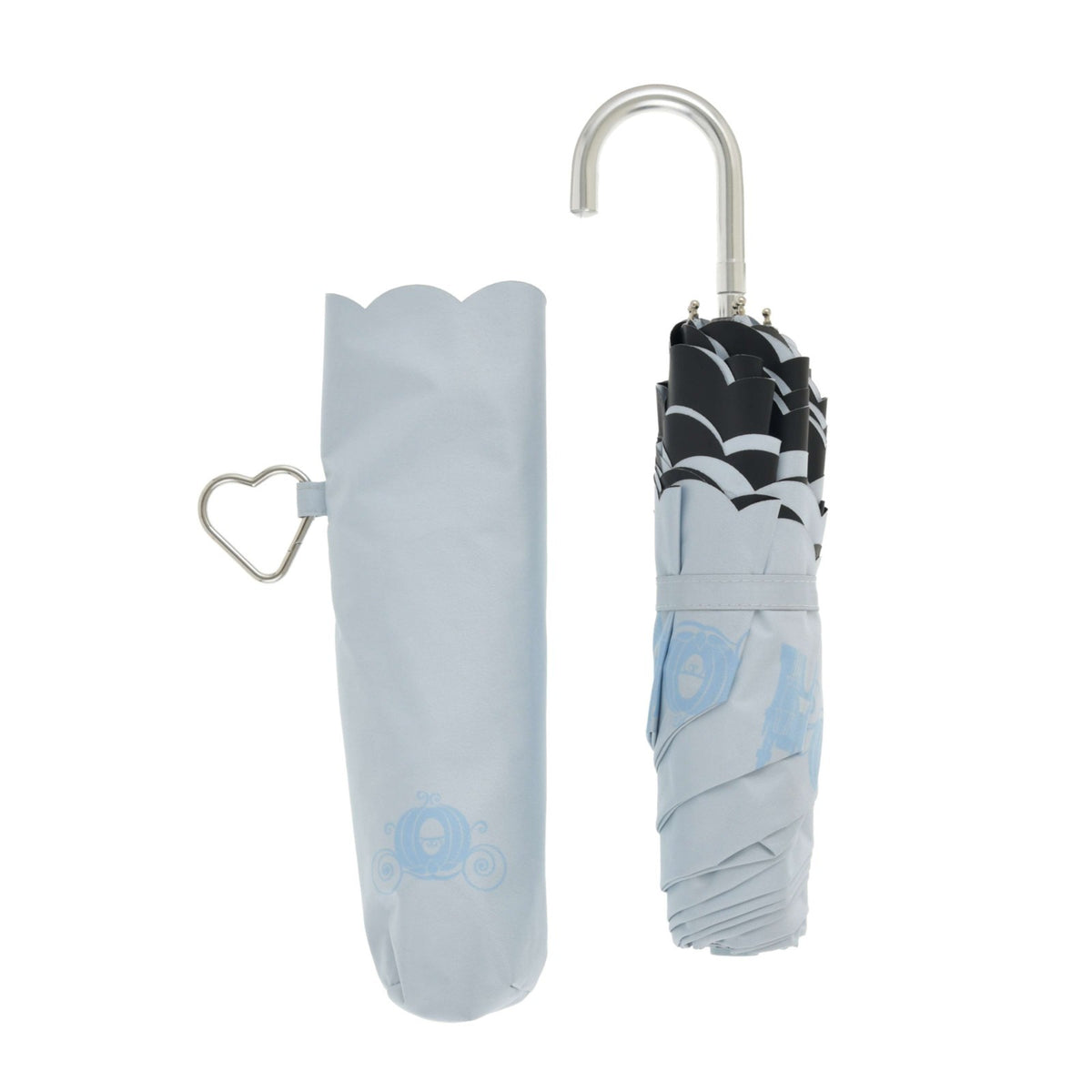 Japan Tokyo Disney Store Cinderella Folding Umbrella Sunny Rainy Carabiner SHINY