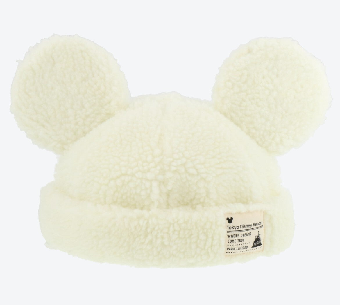 Japan Tokyo Disney Resort Ears Mickey limited Fluffy Winter Cap Hat White
