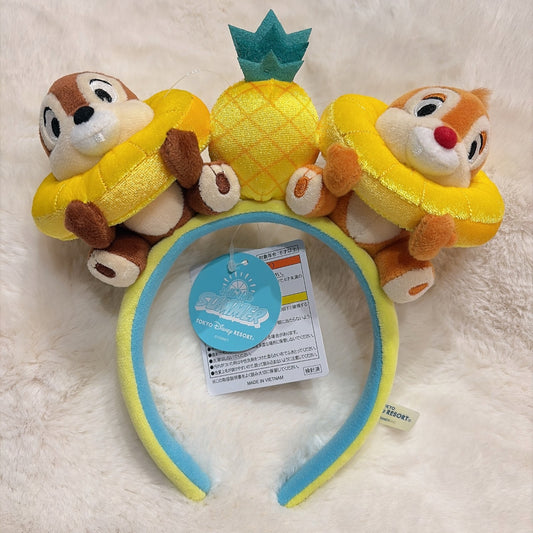 Japan Tokyo Disney Resort Chip and Dale Headband Ears Hello Summer Pineapplo