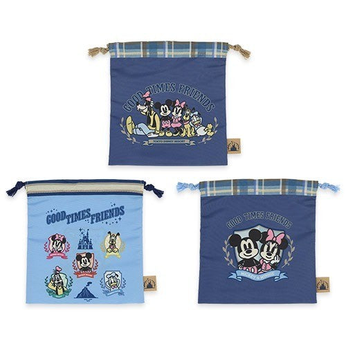 Japan Tokyo Disney Resort GOOD TIMES FRIENDS Mickey Mouse Drawstring Bag Set