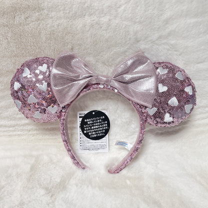 Japan Tokyo Disney Resort ears headband sequin pink heart glitter Minnie