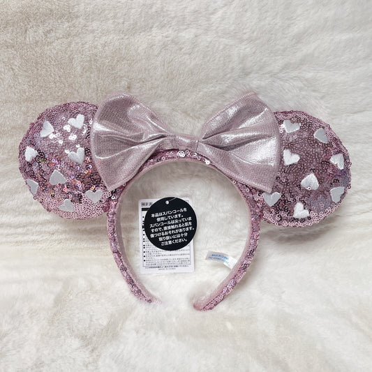 Japan Tokyo Disney Resort ears headband sequin pink heart glitter Minnie