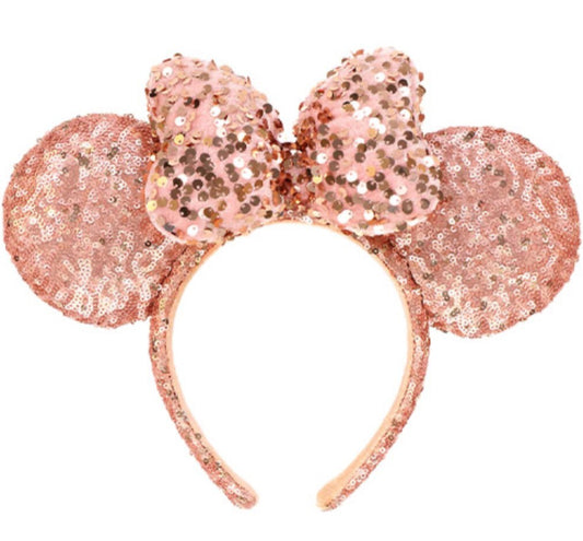 Japan Tokyo Disney Resort Headband Ears Sequin Pink ribbon Minnie 2023