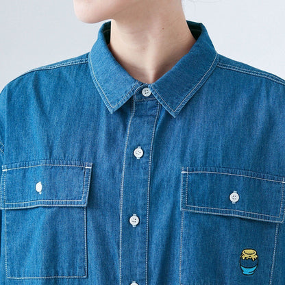 Japan Disney Fantasy Shop Bellemaison Pooh Unisex Embroidered Denim shirt