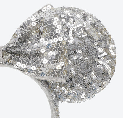 Japan Tokyo Disney Resort Ears HeadBand Hat Minnie Silver sequins shine