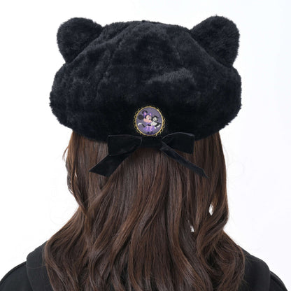 Japan Tokyo Disney Store Minnie & Figaro Hat Beret Black CAT MINNIE AND FIGARO